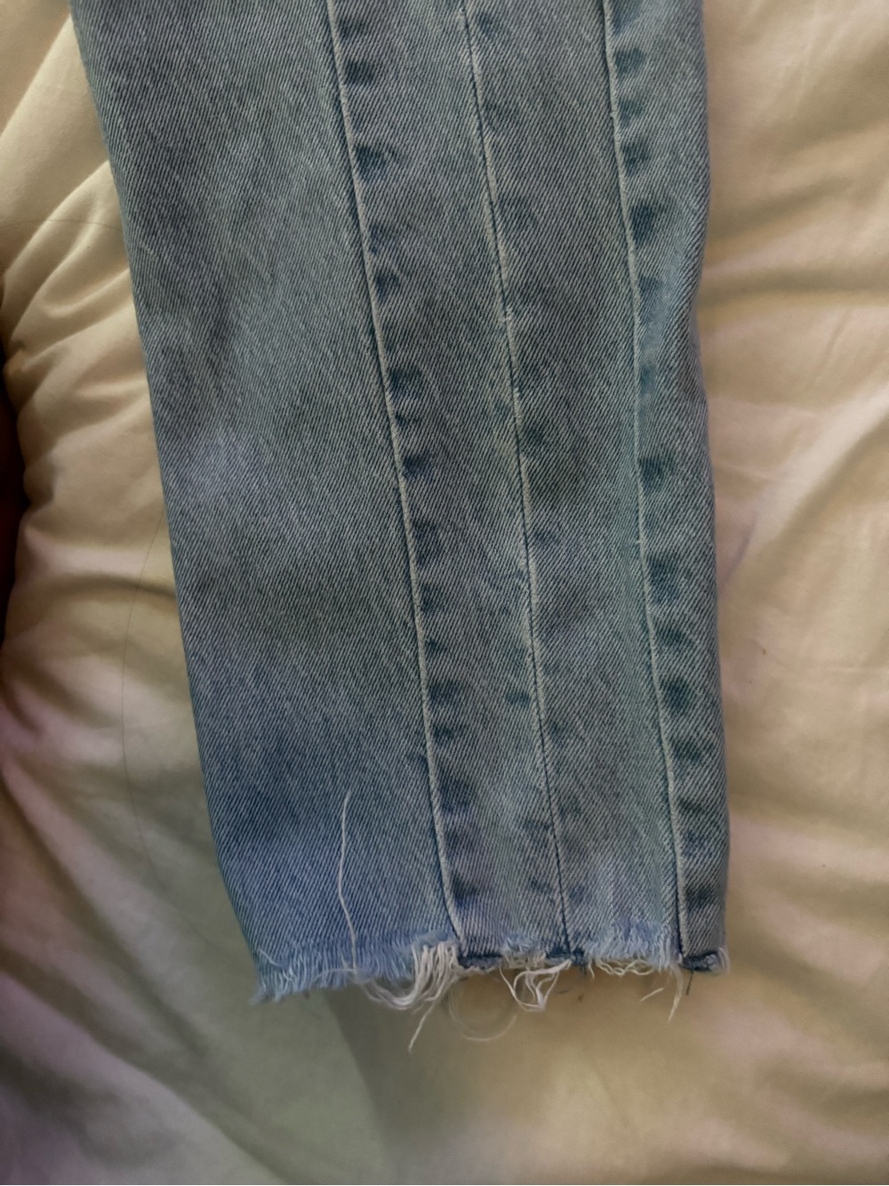 Abercrombie & Fitch Faded Blue Straight Leg Jeans with Frayed Hem